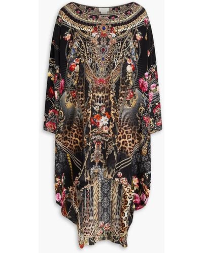 Camilla Crystal-embellished Printed Silk Crepe De Chine Midi Dress - Black
