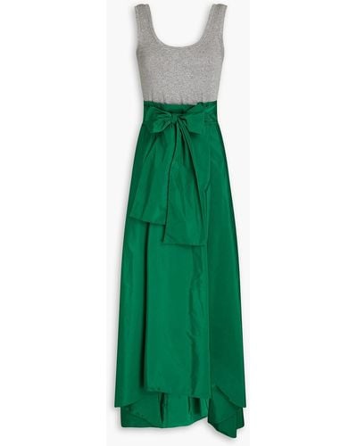 Halston Pam Ribbed Jersey-paneled Taffeta Gown - Green