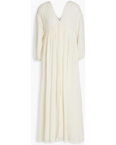 VALIMARE Emily Pleated Chiffon Midi Dress - White