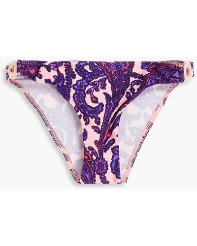 Zimmermann tiggy Embellished Paisley-print Low-rise Bikini Briefs - Purple