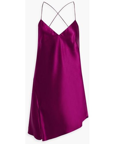 Michelle Mason Asymmetric Silk-satin Mini Slip Dress - Purple