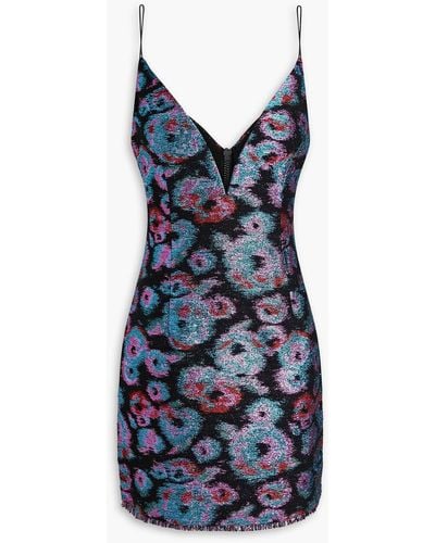 Rebecca Vallance Leila Metallic Jacquard Mini Dress - Blue