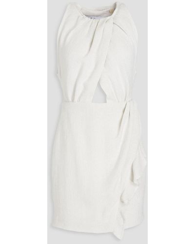 IRO Yasmina Ruffled Cutout Metallic Canvas Mini Dress - White