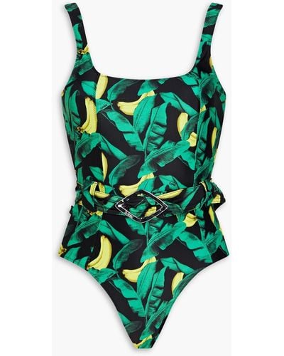 Ganni Belted Printed Swimsuit - Green