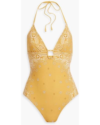 Zimmermann Cutout Paisley-print Swimsuit - Yellow