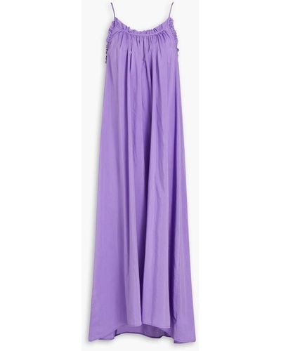 ATM Gathered Cotton And Silk-blend Poplin Midi Dress - Purple