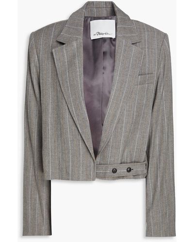 3.1 Phillip Lim Cropped Pinstriped Wool And Cotton-blend Twill Blazer - Grey