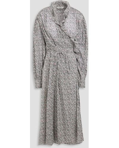 Isabel Marant Maelys midi-wickelkleid aus baumwoll-voile mit floralem print und rüschen - Grau