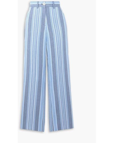 See By Chloé Striped Cotton And Linen-blend Straight-leg Trousers - Blue