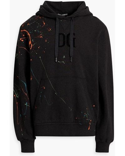 Dolce & Gabbana Printed Flocked French Cotton-terry Hoodie - Black