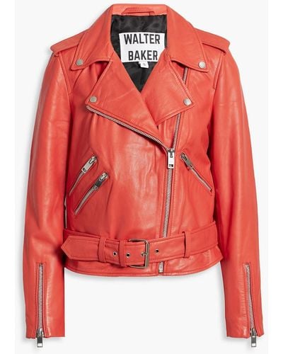 Walter Baker Allison Belted Leather Biker Jacket - Red
