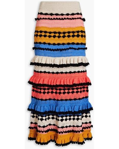 Zimmermann Tiered Crocheted Cotton Midi Skirt - Pink