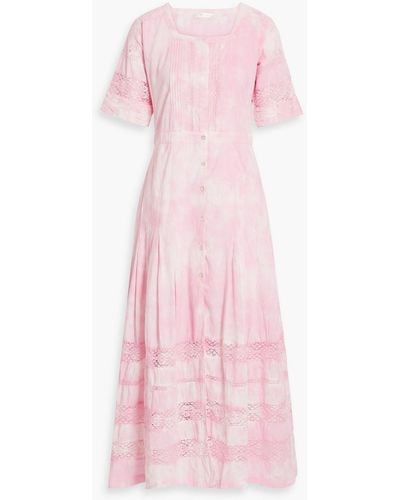 LoveShackFancy Edie Crocheted Lace-trimmed Tie-dyed Cotton Maxi Dress - Pink