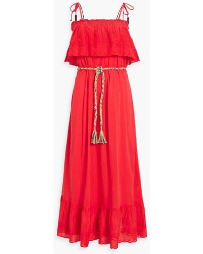 Antik Batik Felicia Ruffled Swiss-dot Cotton Maxi Dress - Red