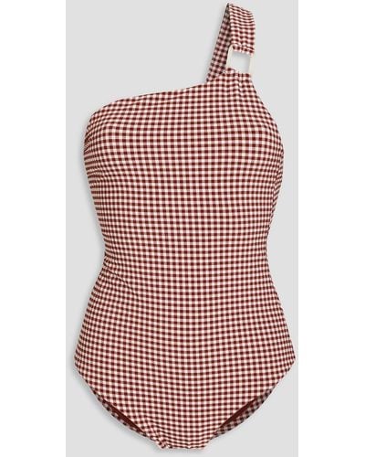 Onia Jenna One-shoulder Gingham Stretch-seersucker Swimsuit - Red