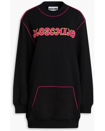 Moschino Embroidered French Cotton-terry Sweatshirt - Black