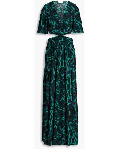 Ba&sh Cutout Printed Crepon Maxi Dress - Green