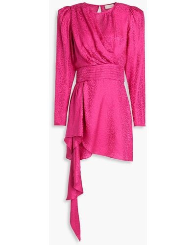 Ronny Kobo Santana Wrap-effect Satin-jacquard Mini Dress - Pink