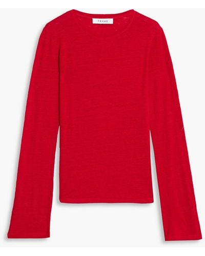 FRAME Embroide Slub Organic Linen-jersey Top - Red