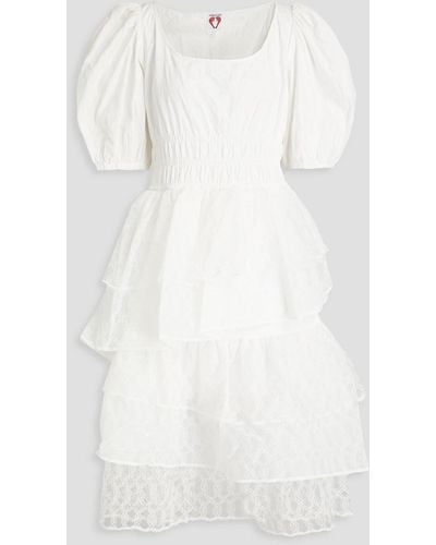Shrimps Eldoris Tiered Embroidered Cotton-organza And Lace Midi Dress - White
