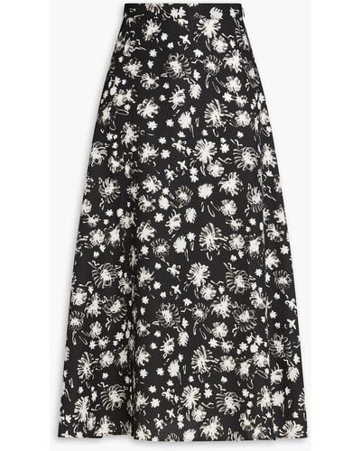 Mother Of Pearl Amelie Floral-print Tm Lyocell-twill Midi Skirt - Black