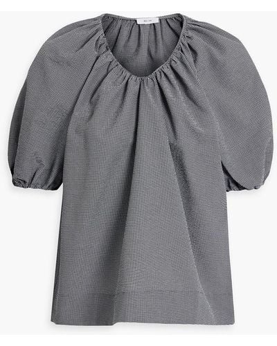 Iris & Ink Vanessa Gathered Gingham Cotton-blend Seersucker Top - Grey