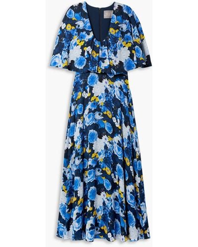 Lela Rose Floral-print Georgette Maxi Dress - Blue