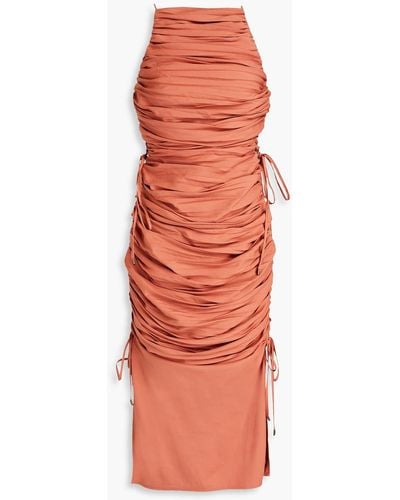 Rachel Gilbert Bailey Lace-up Ruched Shell Midi Dress - Orange