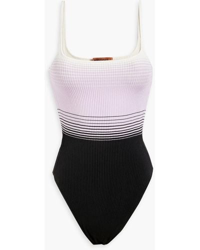 Missoni Mare Striped Ribbed-knit Swimsuit - Purple