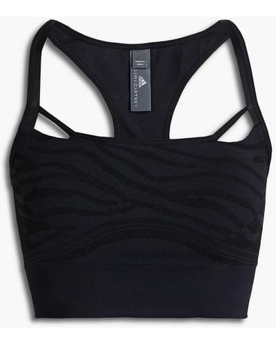 adidas By Stella McCartney Cutout Zebra-print Stretch-knit Sports Bra - Black