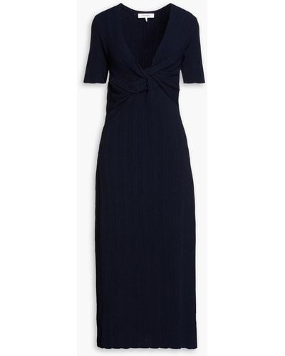 FRAME Twisted Ribbed-knit Midi Dress - Blue