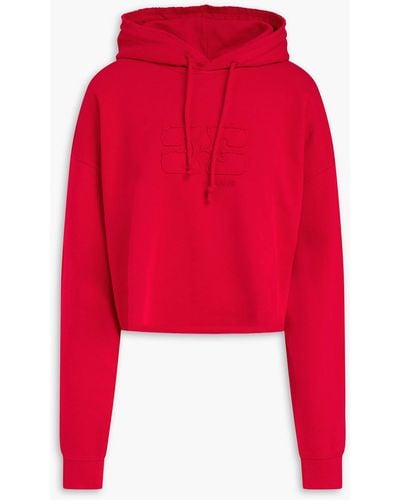 Ganni Cropped Appliquéd French Cotton-terry Hoodie - Red