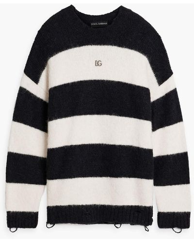 Dolce & Gabbana Striped Distressed Alpaca-blend Sweater - Blue