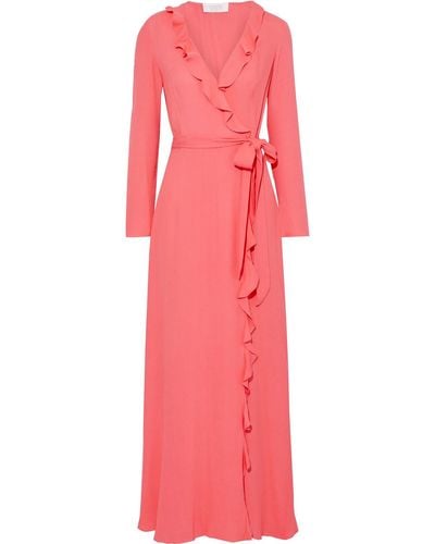 Goat Hollywood Ruffle-trimmed Crepe Maxi Wrap Dress - Pink