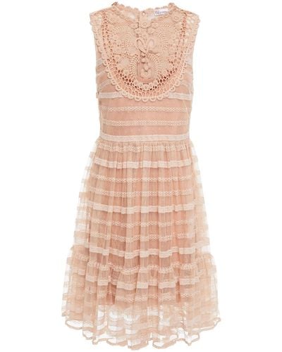 RED Valentino Floral-appliquéd Crocheted Lace And Point D'esprit Mini Dress - Pink