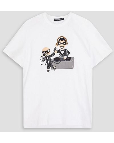 Dolce & Gabbana Appliquéd Cotton-jersey T-shirt - White