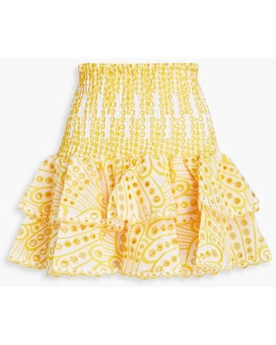 Charo Ruiz Noa Ruffled Broderie Anglaise Cotton-blend Mini Skirt - Yellow