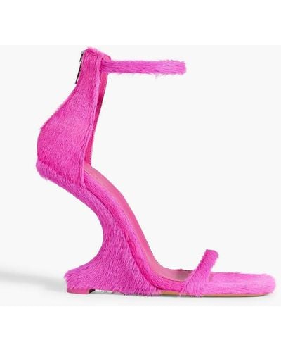 Rick Owens Cantilever 11 Calf Hair Wedge Sandals - Pink
