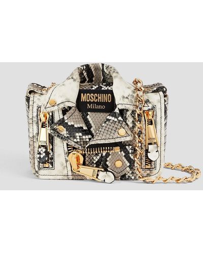 Moschino Embellished Snake-effect Leather Shoulder Bag - Metallic