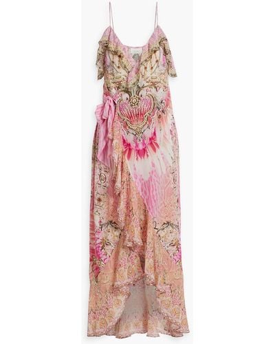 Camilla Embellished Printed Silk-chiffon Wrap Dress - Pink