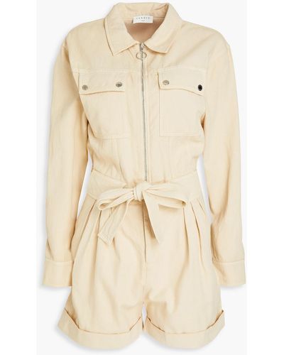 Sandro Romi Pleated Cotton And Linen-blend Twill Playsuit - Natural