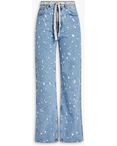Sandro Ruthy Distressed High-rise Wide-leg Jeans - Blue