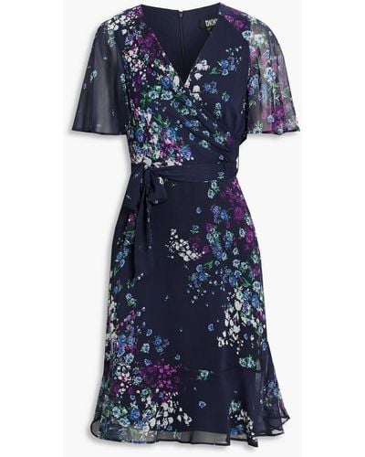 DKNY Wrap-effect Floral-print Georgette Mini Dress - Blue