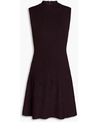 Theory Cutout Metallic Ribbed-knit Mini Dress - Purple