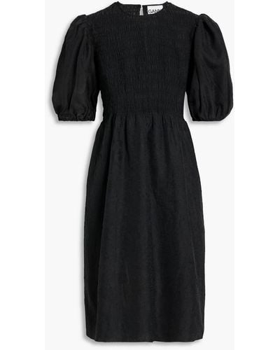 Ganni Shirred Jacquard Midi Dress - Black