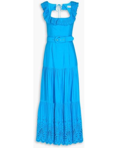 Rebecca Vallance Isadora Ruffled Broderie Anglaise Linen And Cotton-blend Maxi Dress - Blue