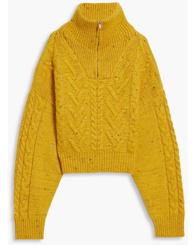 Ganni Donegal Cable And Ribbed-knit Half-zip Sweater - Yellow