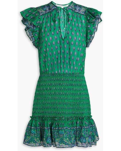 Veronica Beard Brindle Ruffled Printed Cotton-jacquard Mini Dress - Green