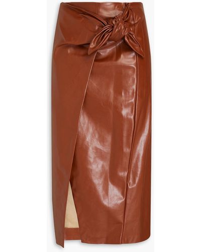 Enza Costa Faux Leather Midi Wrap Skirt - Brown