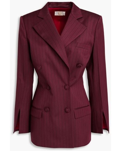 Sara Battaglia Double-breasted Pinstriped Twill Blazer - Purple